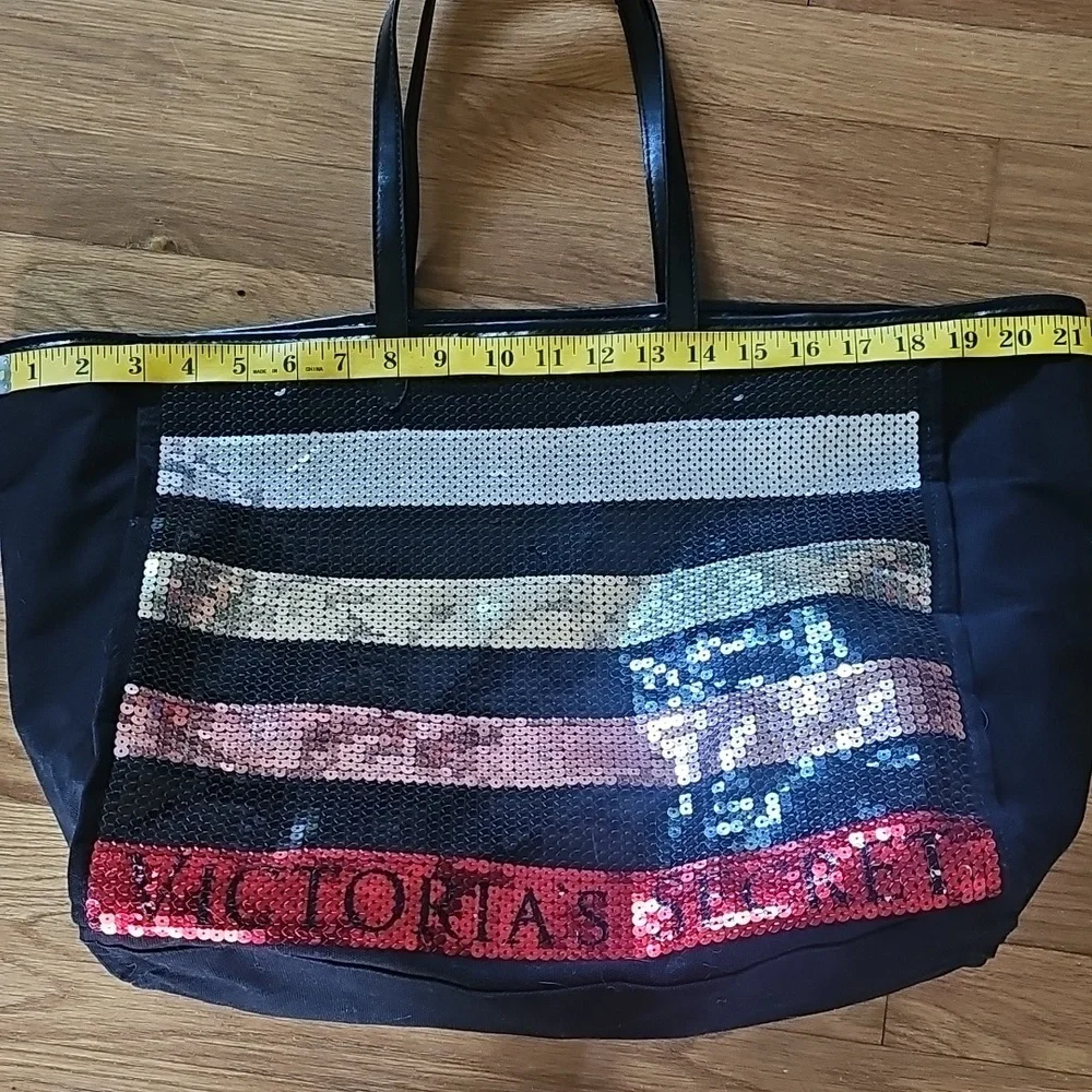 Victoria's Secret Bling Large Open Stripe Sequined Carryall Weekend Tote Handbag